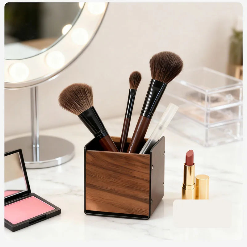 Wooden Pen Holder For Desk Walnut Wood Pencil Cup Makeup Brush Organizer Office Home Unique Modern Desktop Accessory Decoration