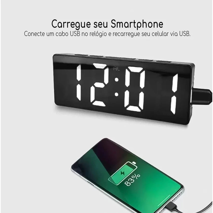 Despertador Digital LED Com Termômetro e Luz Noturna