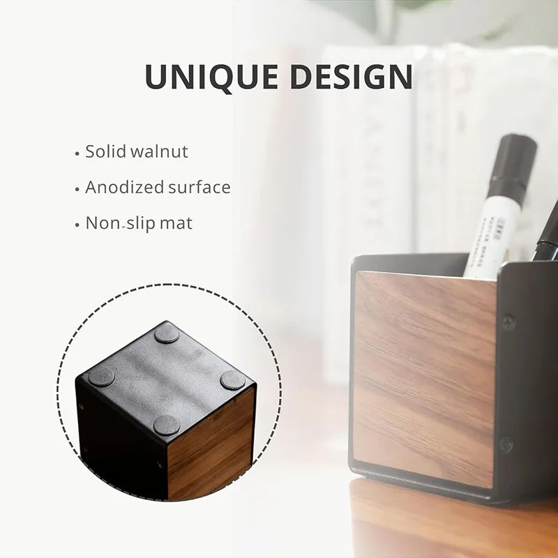 Wooden Pen Holder For Desk Walnut Wood Pencil Cup Makeup Brush Organizer Office Home Unique Modern Desktop Accessory Decoration