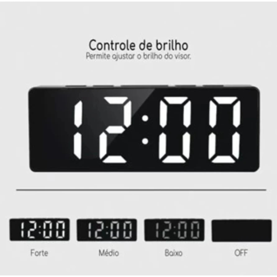 Despertador Digital LED Com Termômetro e Luz Noturna