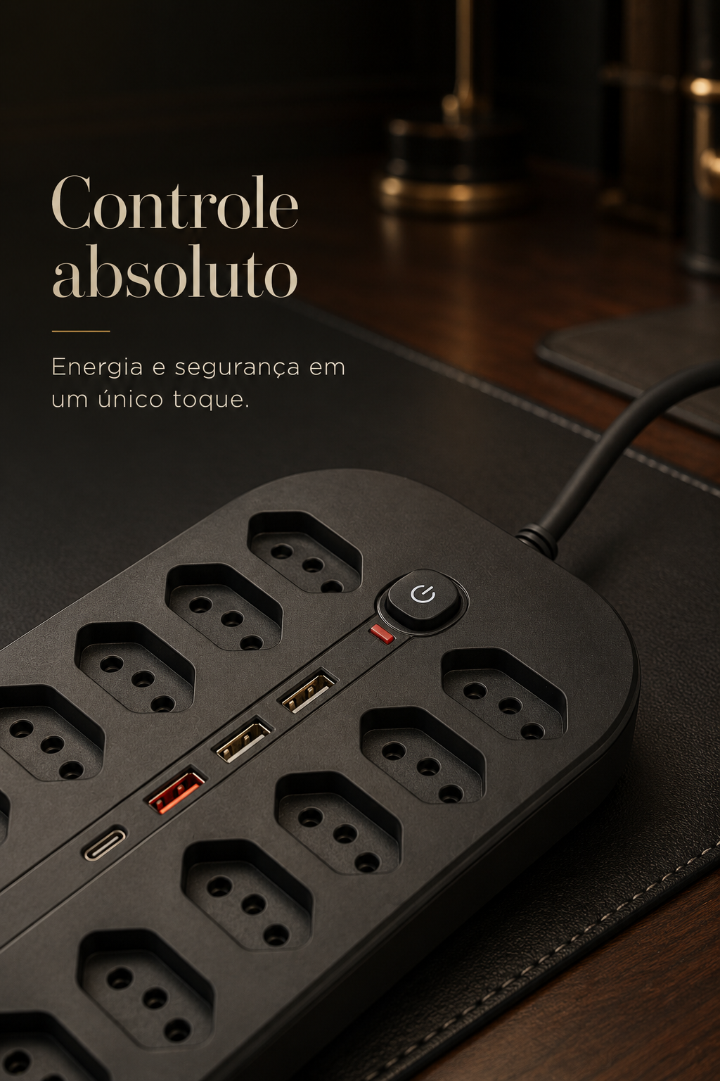 Estação de Energia Premium com Tomadas e USB 110-220V 10A