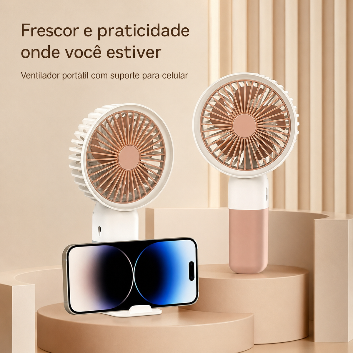 Ventilador Portátil Recarregável com Suporte para Celular